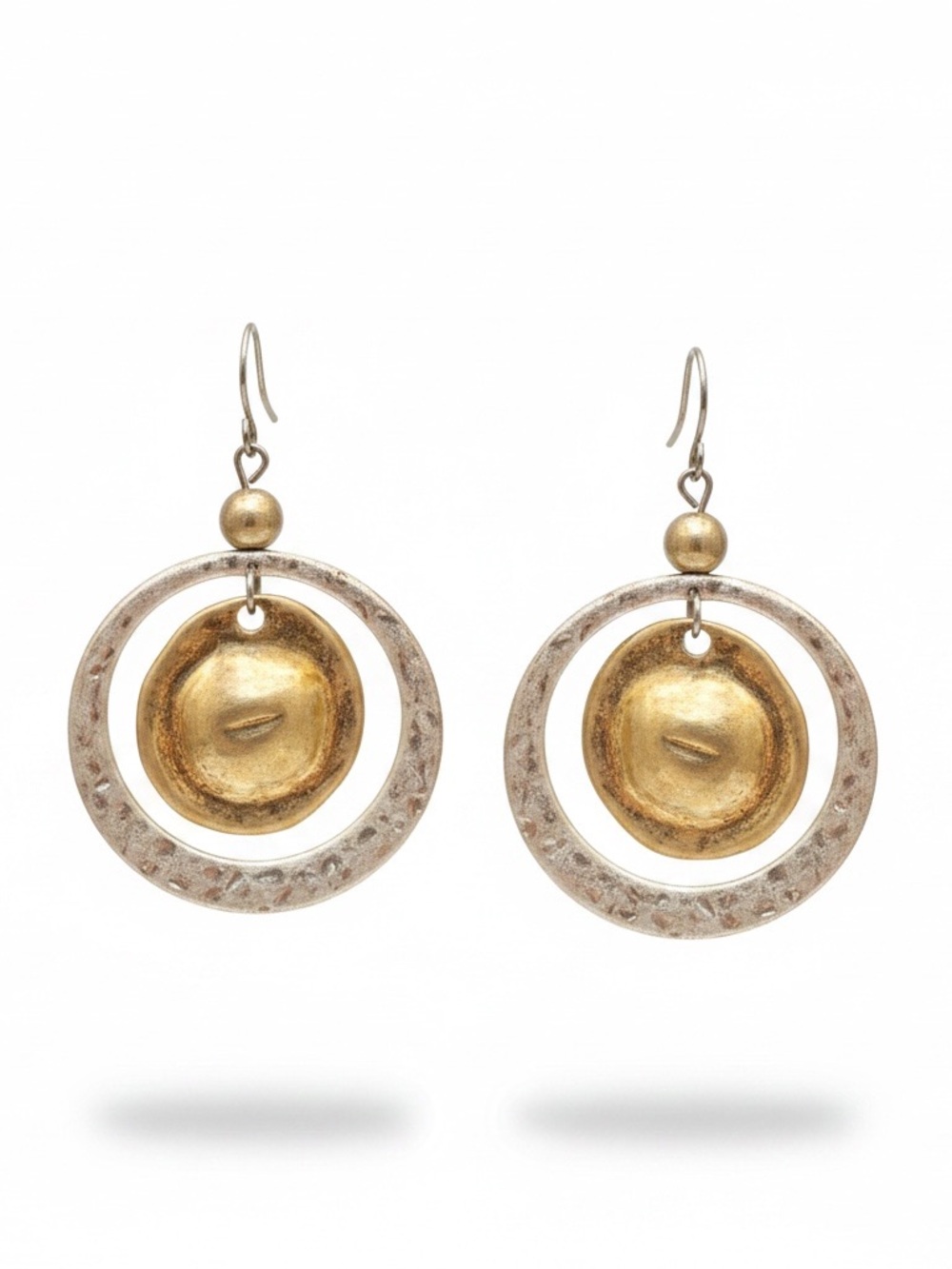 Carol Dauplaise Two-Tone Casual Metal Open Ring Drop Earrings Artisan Boho